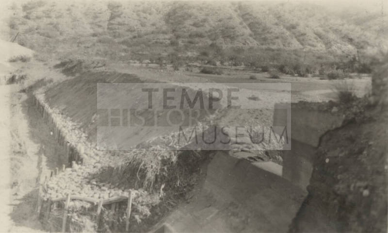 Photo-  Salt River Intake brush and gravel dam before February 1931 flood