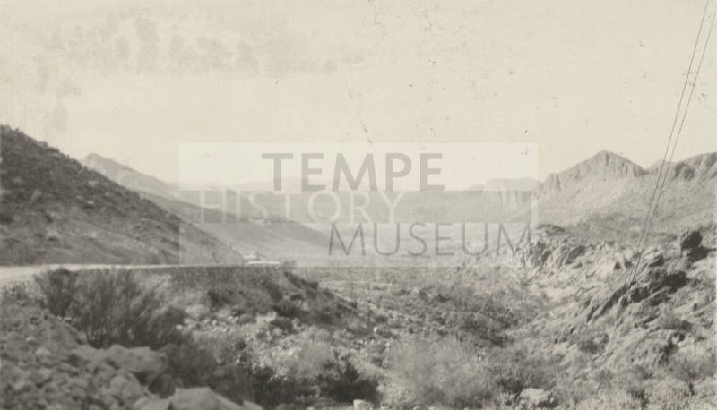 Photo- view looking west from Apache Trail toward Mormon Flat reservoir