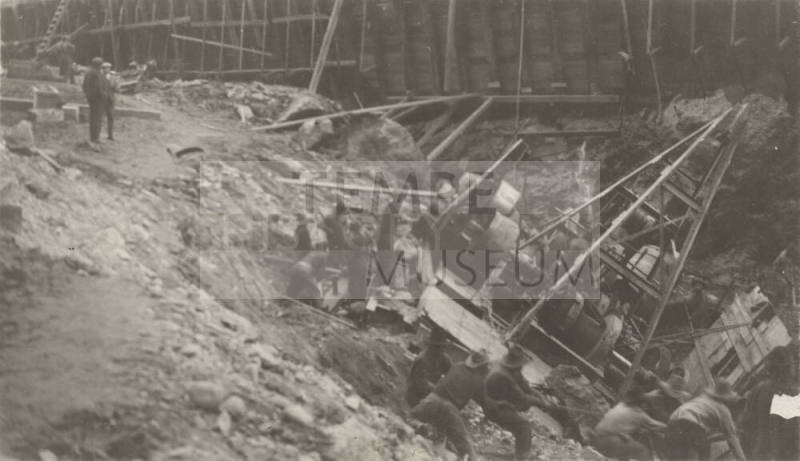 Photo- workers on construction site at Mormon Flat