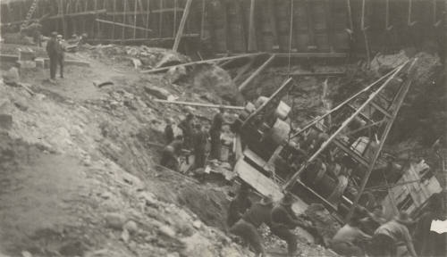 Photo- workers on construction site at Mormon Flat