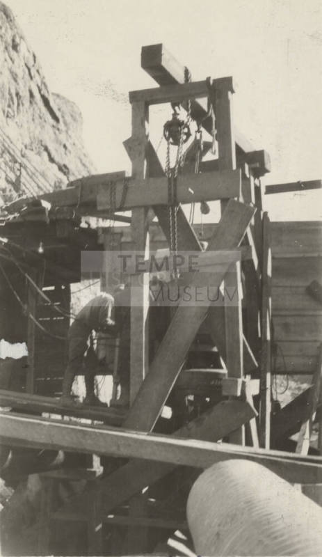 Photo- workers on construction site at Mormon Flat