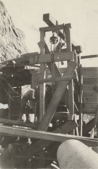 Photo- workers on construction site at Mormon Flat