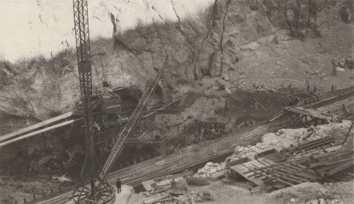 Photo- aerial view of construction site at Mormon Flat