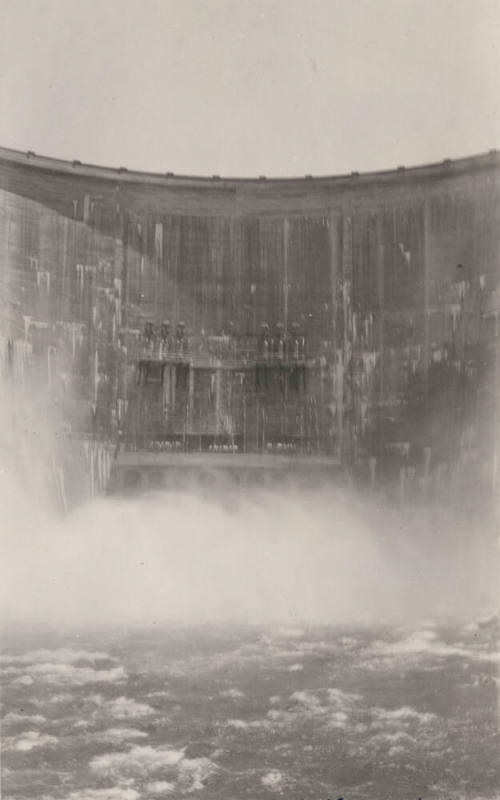 Photo- Horse Mesa Dam during spillway discharge