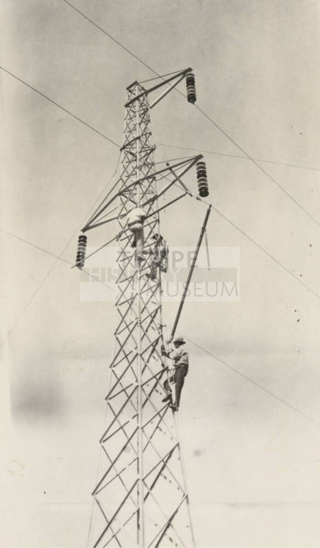 Photo- hot line work on 110 KV power lines