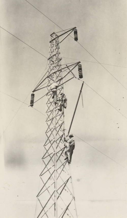 Photo- hot line work on 110 KV power lines
