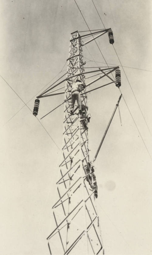 Photo- hot line work on 110 KV power lines