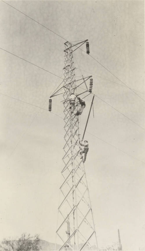 Photo- hot line work on 110 KV power lines