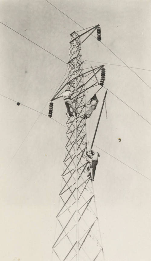 Photo- hot line work on 110 KV power lines