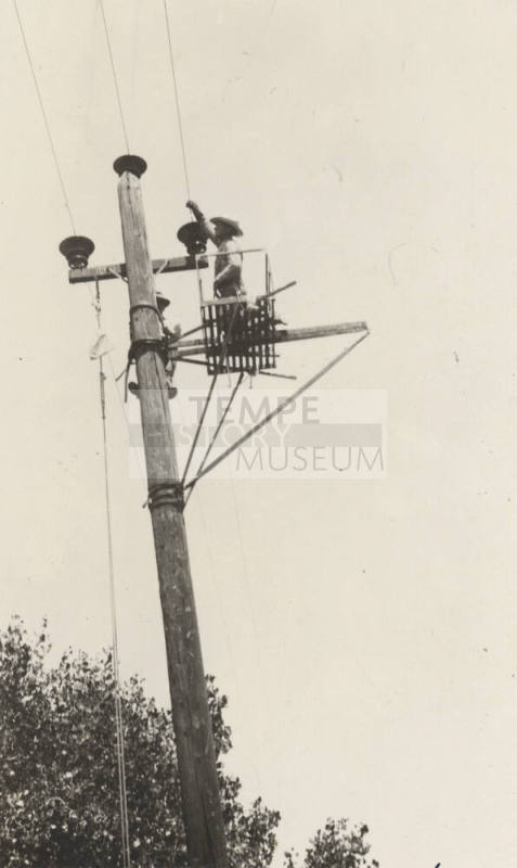 Photo- hot line work on 44 KV power lines