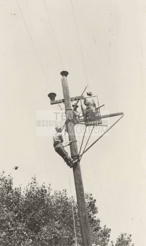 Photo- hot line work on 44 KV power lines