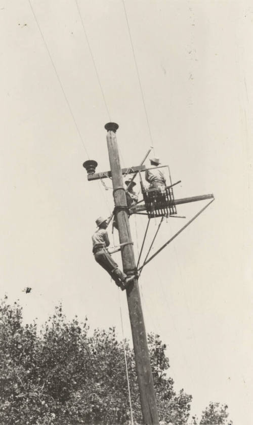 Photo- hot line work on 44 KV power lines