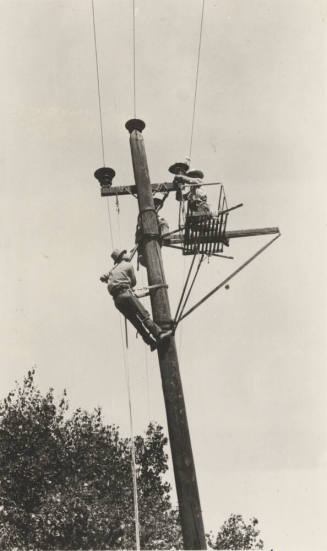 Photo- hot line work on 44 KV power lines