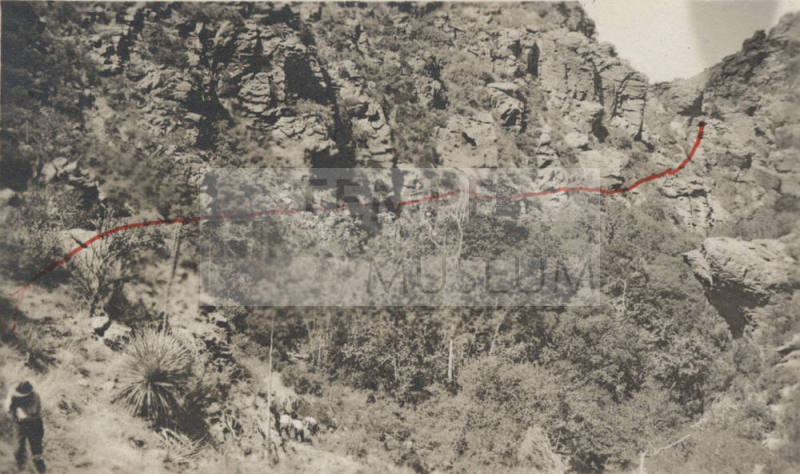 Photo- Queen Creek Canyon showing trail along cliff