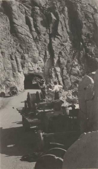 Stringing Wire over mountain at the tunnel on Miami-Superior road