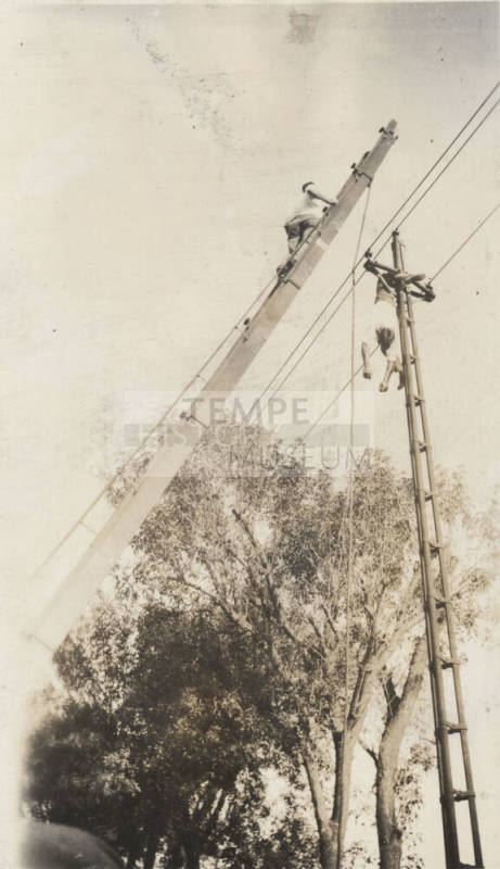Photo- View of Phoenix Fire Department removing suicide victim from power line