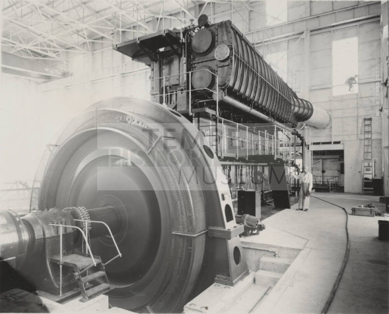 Photo- Interior of the Tempe Crosscut Power Plant with Hamilton diesel engine