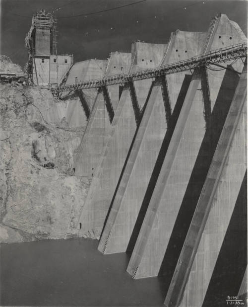 Photo- View across down stream face of Bartlett Dam from the east side