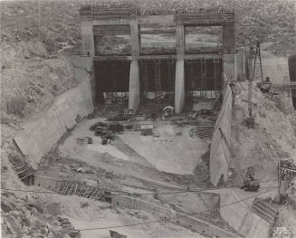 Photo- General view of construction of buttresses at Bartlett Dam