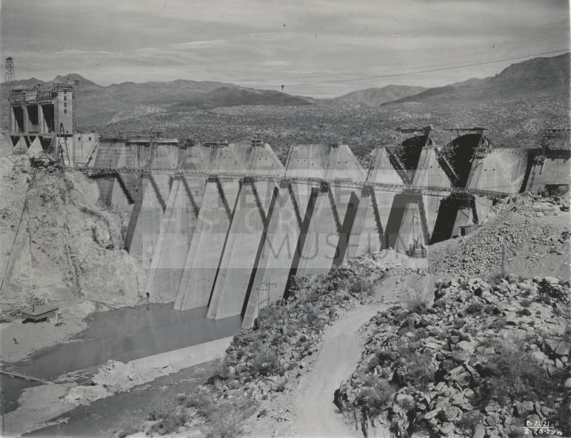 Photo- View of spillway and spillway gates opening at Bartlett Dam