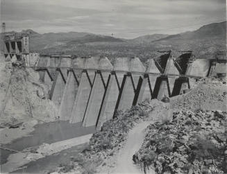 Photo- View of spillway and spillway gates opening at Bartlett Dam
