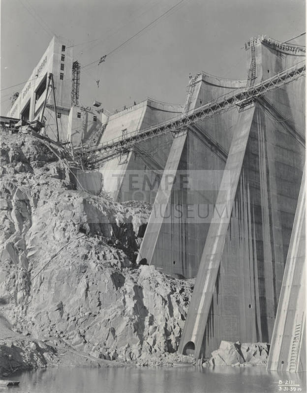 Photo- Close-up view of the construction of Bartlett Dam