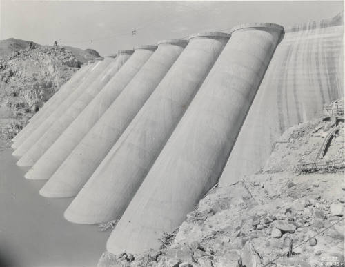 Photo- Close-up view of completed arches adjacent to right gravity abutment