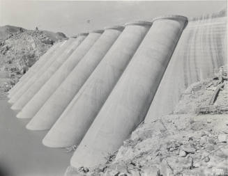 Photo- Close-up view of completed arches adjacent to right gravity abutment
