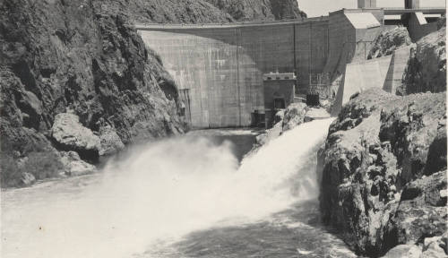 Photo- View of Morman Flat Dam with one gate open