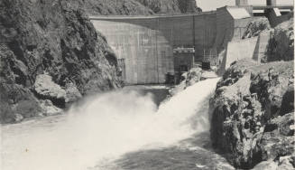 Photo- View of Morman Flat Dam with one gate open