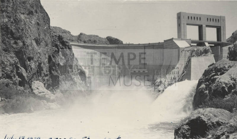 Photo- View of Morman Flat Dam with one gate open