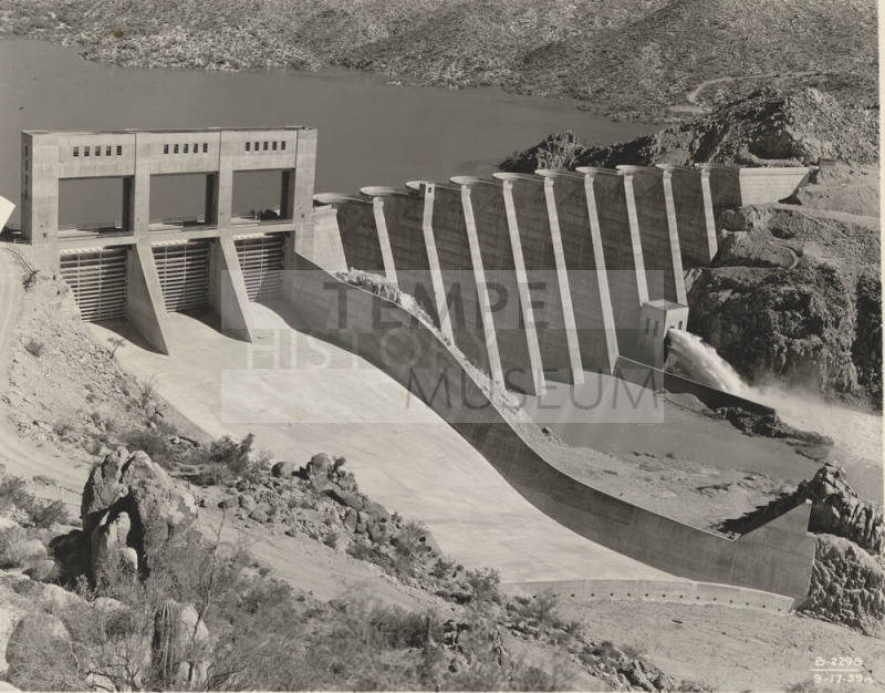 Photo- View of Bartlett Dam upon completion with filled lake