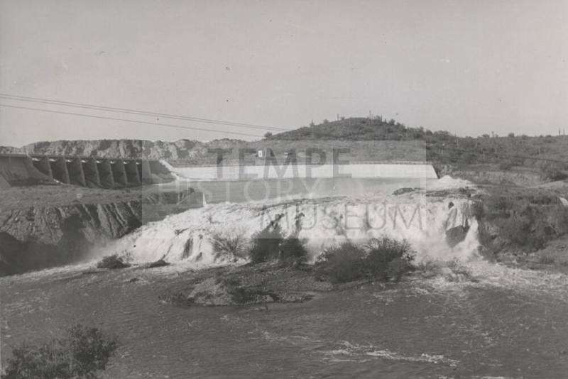 View of water being released from spillway at Stewart Mountain Dam