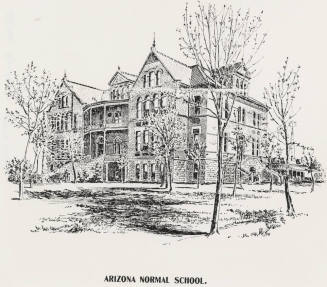 Photo of a pen and ink sketch of main building at Arizona Normal School