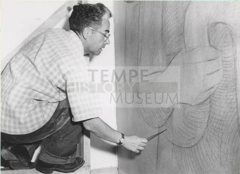Jean Charlot working on fresco for the Administrative building at Arizona State