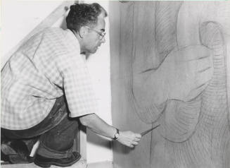 Jean Charlot working on fresco for the Administrative building at Arizona State