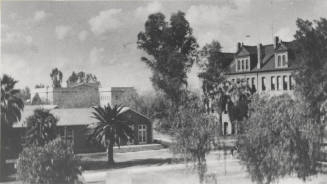 Back side of Old Main amongst other buildings on Arizona State University Campus
