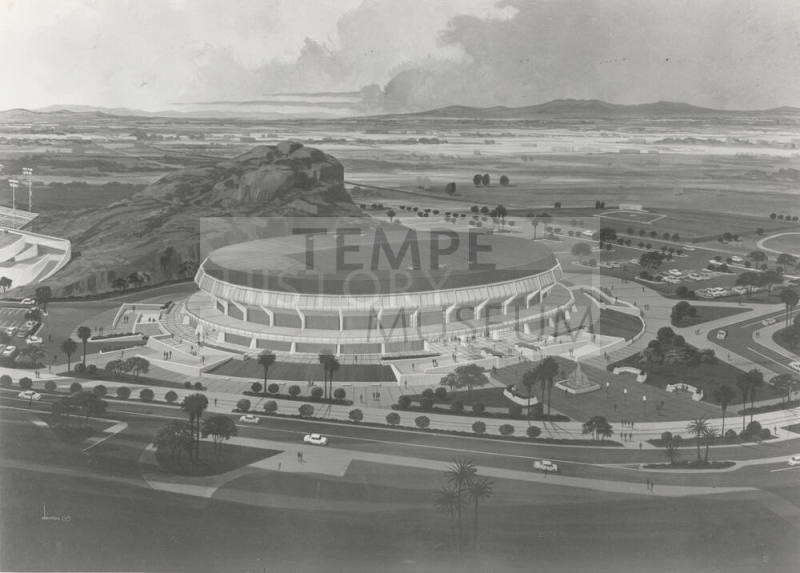 Photo of rendering of proposed Physical Education facility at Arizona State Univ