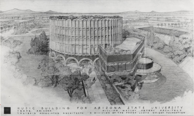 Photograph of rendering of proposed Music building at Arizona State University