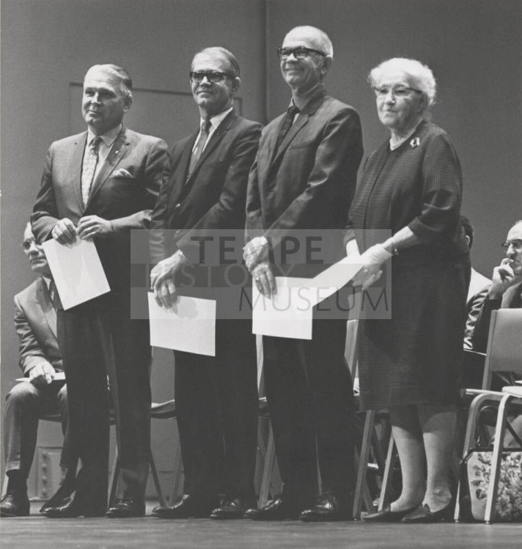 Dedication of Ira D. Payne Education Complex with four Payne's on the platform