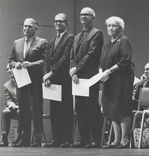 Dedication of Ira D. Payne Education Complex with four Payne's on the platform