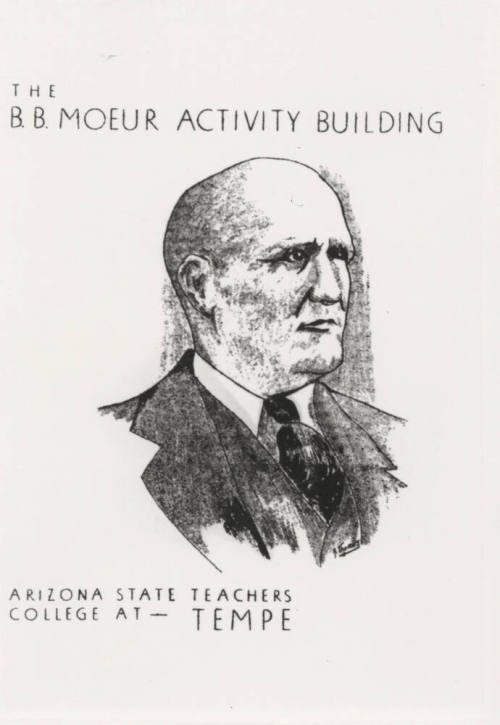 Photo of drawing for cover of  B. B. Moeur Activity Building Dedication Program