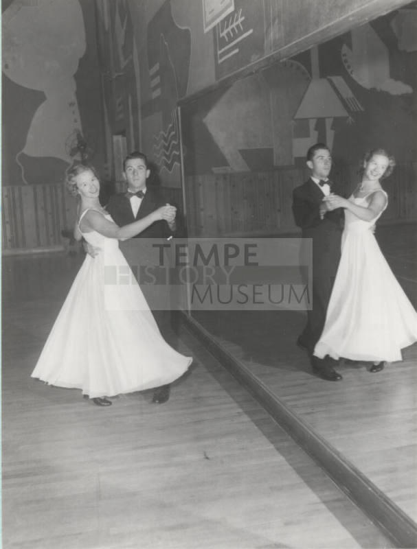 Ballroom dancers in a classroom in the Moeur Activities Building