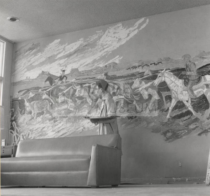 Dr. Harry Wood, Art Department Head, painted a mural in Memorial Union