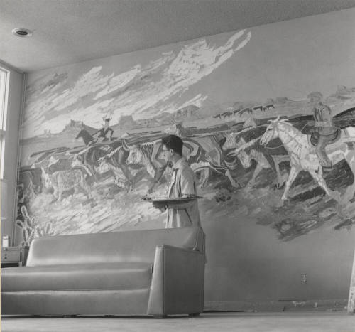 Dr. Harry Wood, Art Department Head, painted a mural in Memorial Union