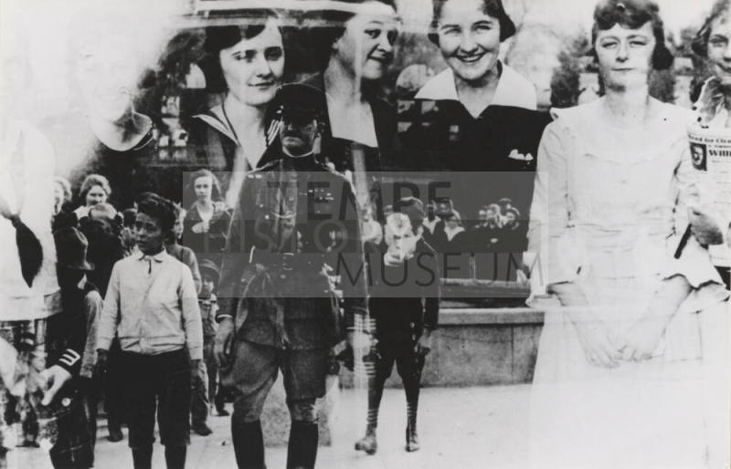 General John J. Pershing, in an interesting composite photo, visiting campus