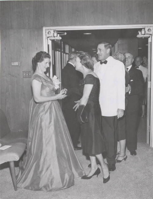 Kathryn Gammage greets Mrs. Marcus Westervelt at 10th Anniversary party