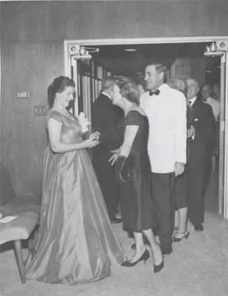 Kathryn Gammage greets Mrs. Marcus Westervelt at 10th Anniversary party