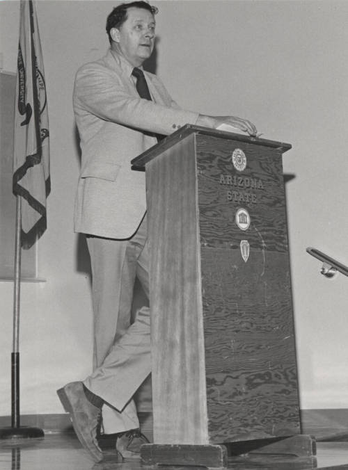 Speaker at portable podium