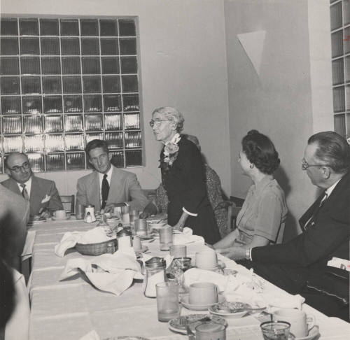 Georgia Holmesley Speaks to a Group Including President Gammage